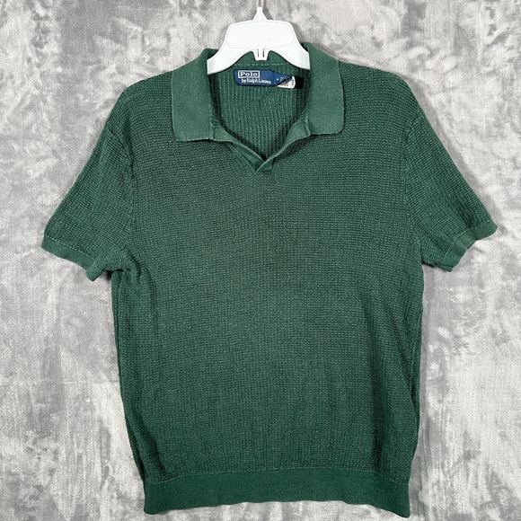 Polo Ralph Lauren Other - Polo Ralph Lauren Mesh Knit Linen Johnny Collar Sweater Mens Medium Green Shirt